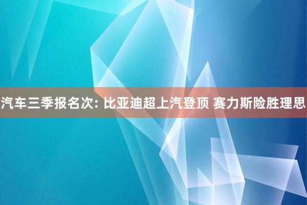 汽车三季报名次: 比亚迪超上汽登顶 赛力斯险胜理思