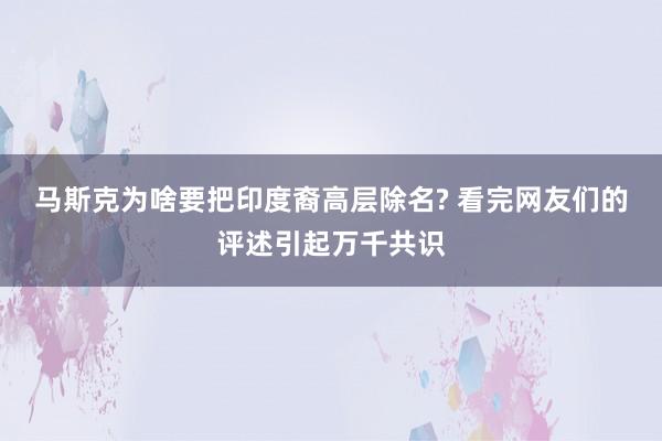 马斯克为啥要把印度裔高层除名? 看完网友们的评述引起万千共识